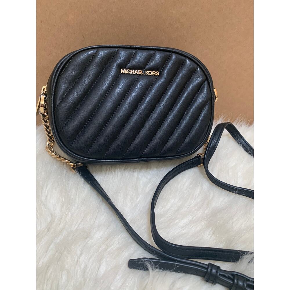 MICHAEL KORS  ROSE  Small Black Vegan Leather Quilted Oval Chain Crossbody